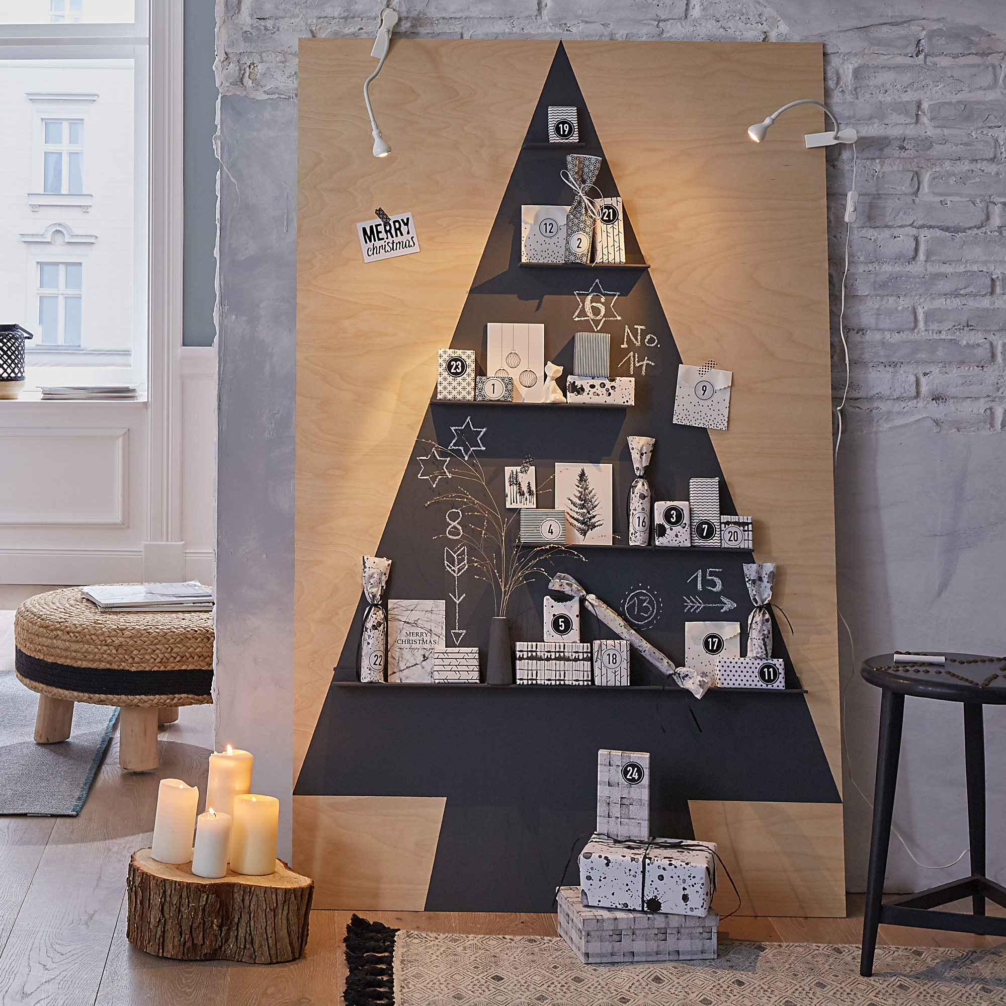 Adventskalender im Look einer Schultafel